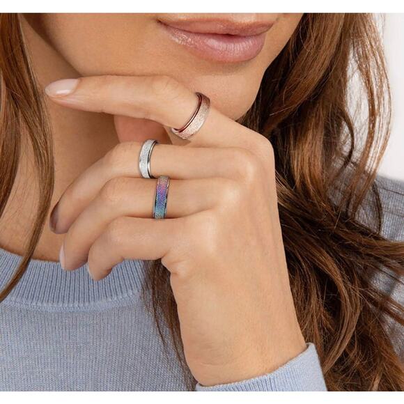 Set of 3 Spinner Anxiety Fidget Rings Stainless Steel Glitter Set Sz 11.5 - Picture 4 of 4